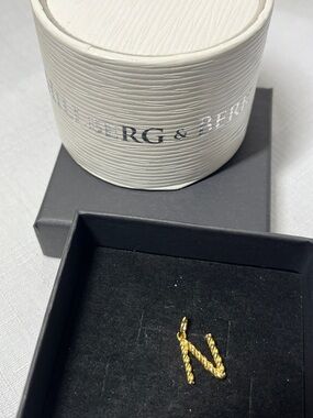 Hillberg & Berk Gold Rope Initial Letter N Charm Pendant. New.